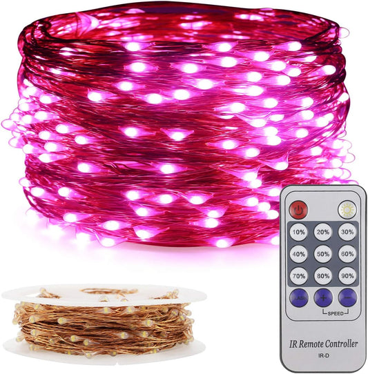 33ft Waterproof LED String Lights with 100 Pink Fairy Lights - Indoor & Outdoor Copper Wire Decor for Bedroom, Patio, Garden, Christmas Tree