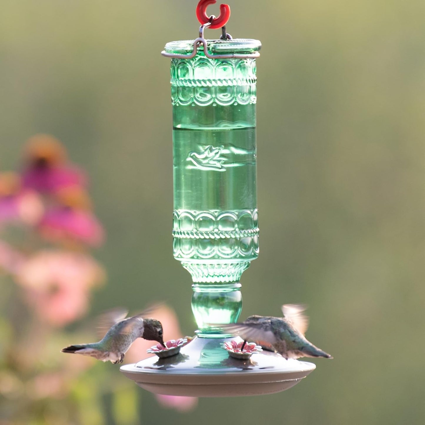 Perky-Pet Hummingbird Feeder - Durable Glass Bottle with 10 Fl Oz Nectar Capacity | Antique Green Design for Outdoor Garden Decor