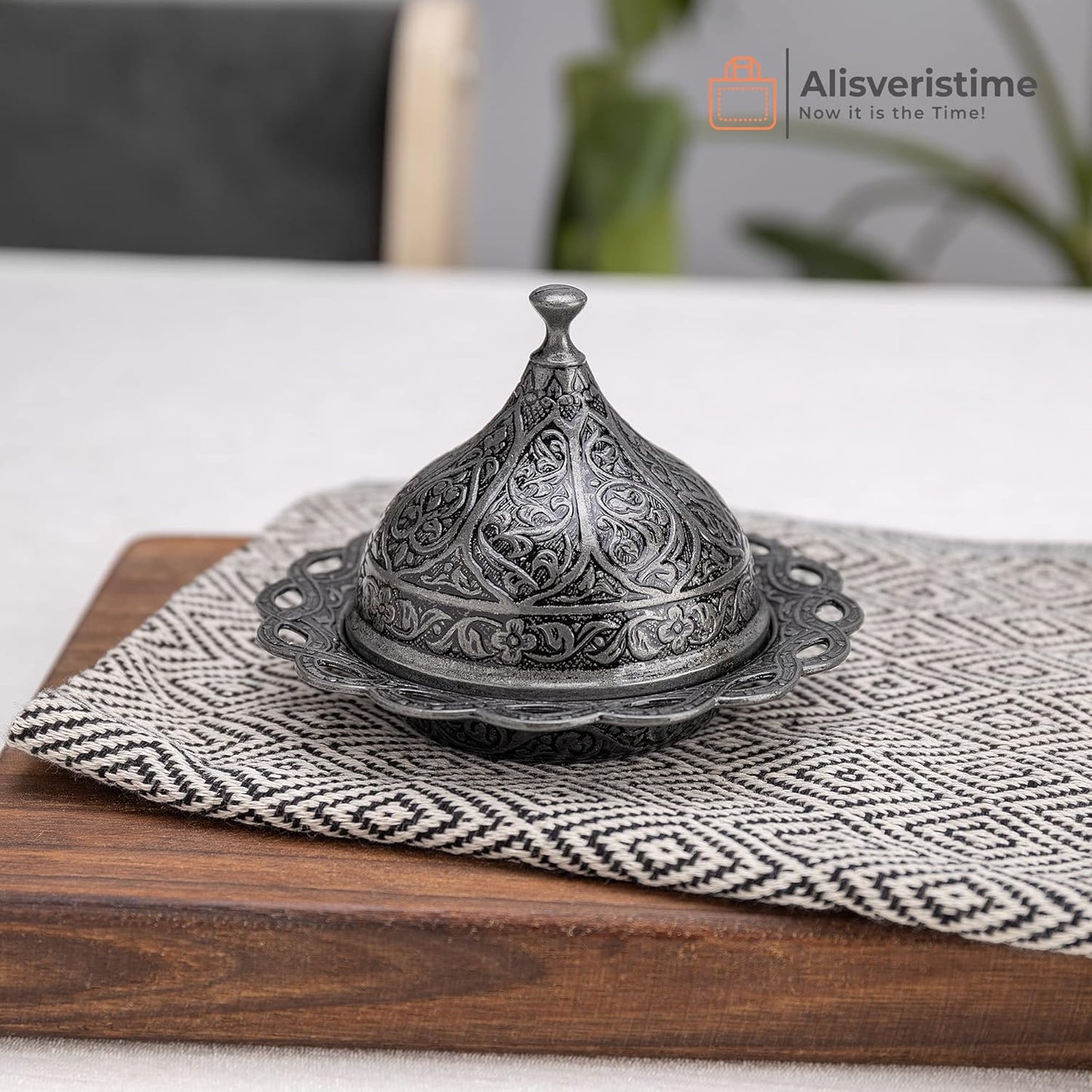 Alisveristime Turkish Coffee Set for Two - Authentic Ottoman Style Cups, Saucers, and Serving Tray with Lale Motifs (Acur) (Copper)
