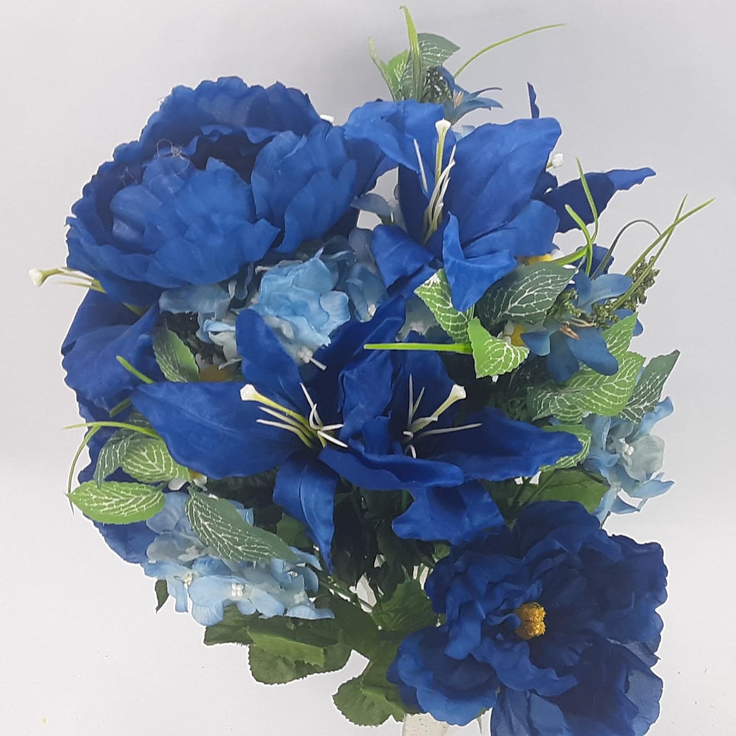 24-Stem Artificial Flower Arrangement - Mixed Roses & Carnations for Indoor/Outdoor Wedding & Home Decor - Spring Faux Flowers in Blue