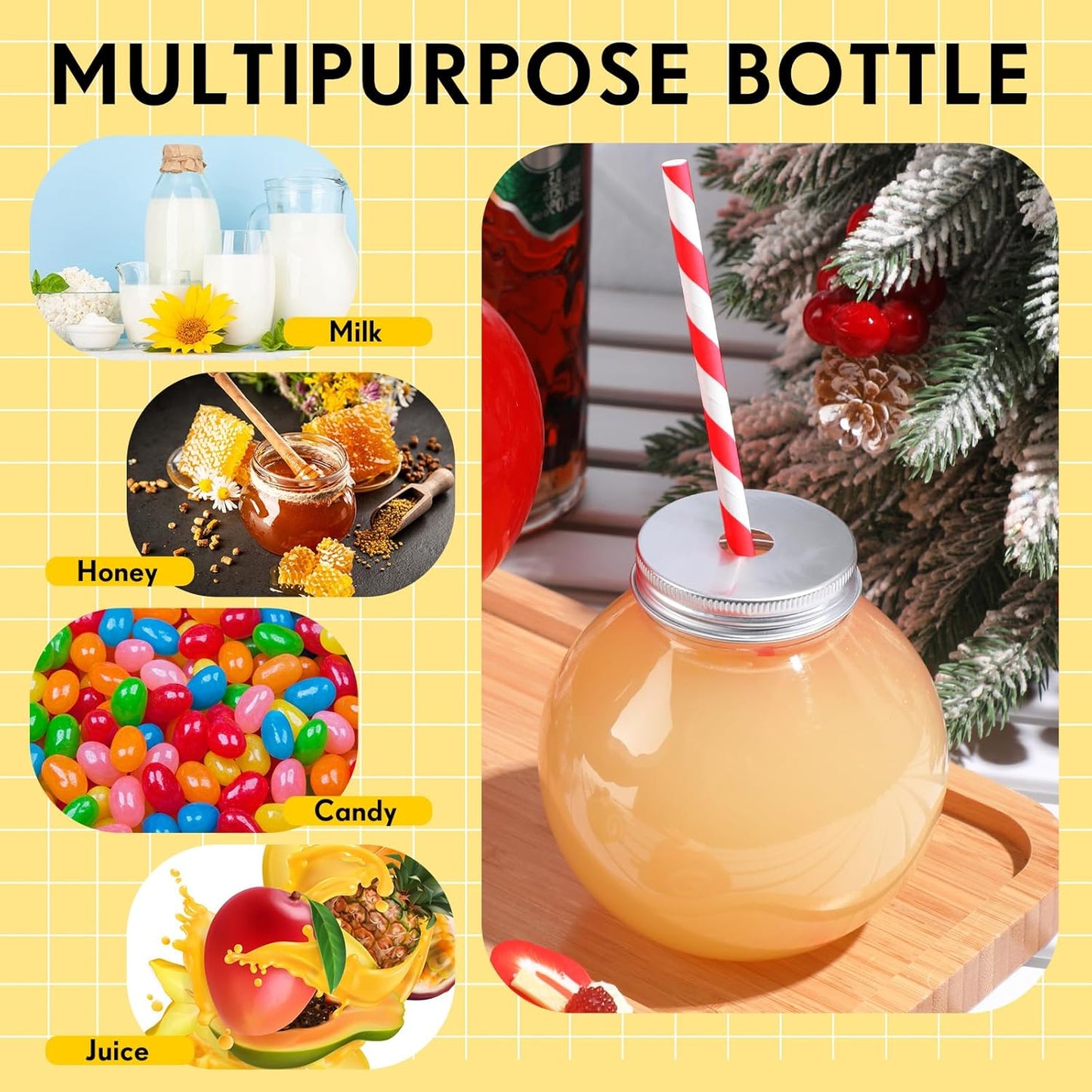 Yaomiao 24 Pcs 10 oz Mini Plastic Fish Bowl Ornament Cups for Drinks Clear Spherical Potion Bottles with Lids and Straws Bulb Cups for Christmas Carnival Candy Party Decorations (Red)