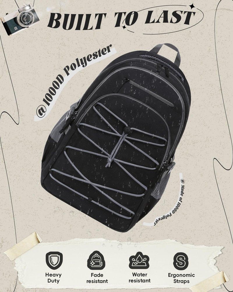 FOKDUVB Middle High School Backpacks for Boys Girls Large Bookbags with Laptop Compartment for Teens Teenagers Back to School Book Bags Mochilas Escolares para Adolescentes (Black/Gray, Solid)