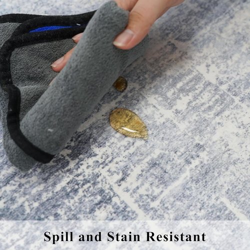 **Regine Switzerland Washable Runner Rug - Abstract Stain Resistant Design | 2x8 ft, Blue/Ivory**