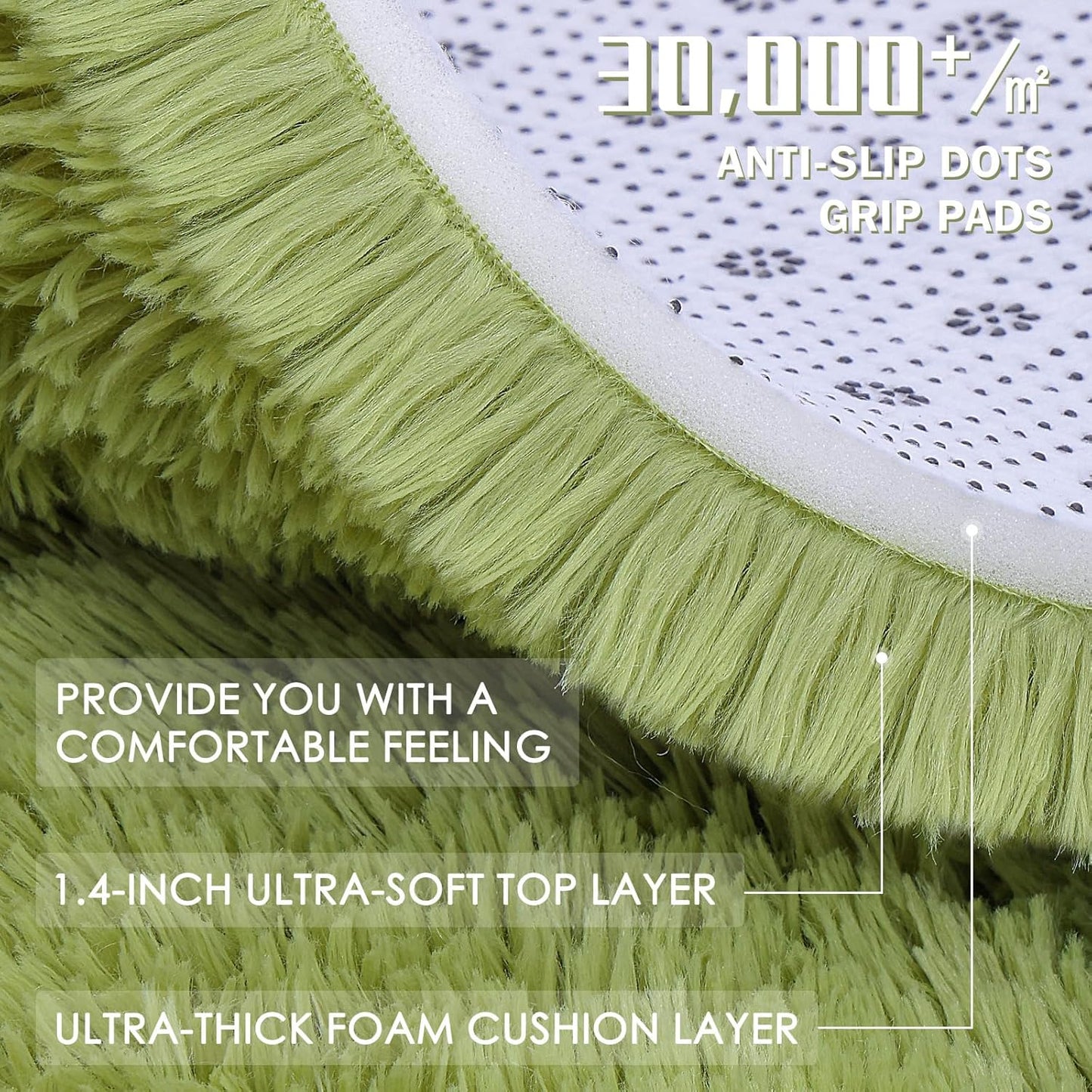 OLANLY Runner Rugs - Machine Washable Soft Fluffy Shaggy for Hallway & Bedroom | Grass Green 2x5 ft