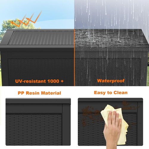320 Gallon Waterproof Outdoor Storage Box - Lockable Resin Deck Container for Patio Furniture & Tools | Black