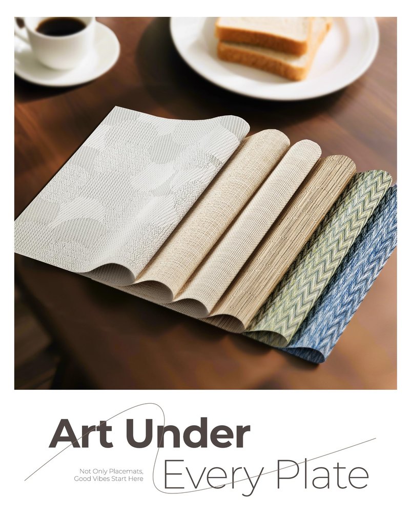 Leetaltree Beige White Placemats Set of 8 - Heat Resistant Non-Slip Place mats for Dining Table, Washable Durable PVC Vinyl Woven Table Mats(Beige White, 8)