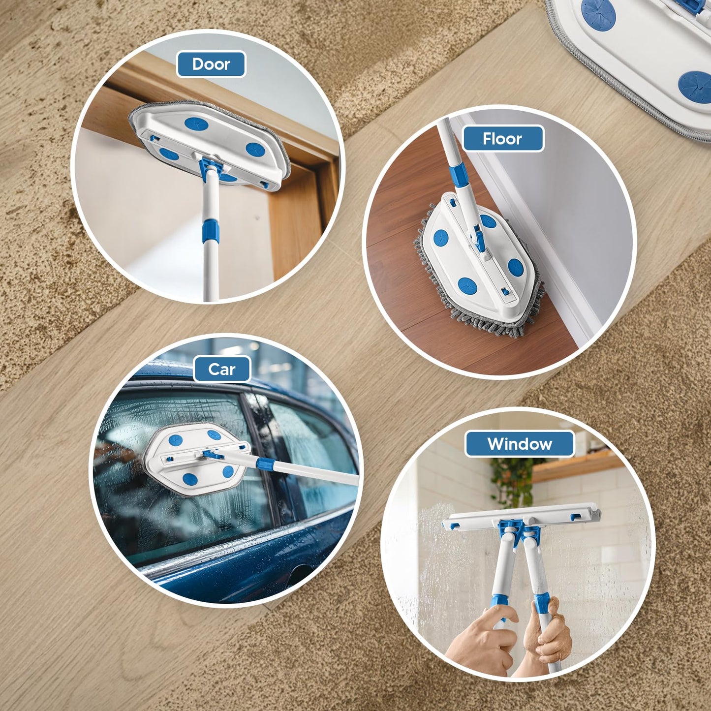 Wall Cleaner Mop with Long Handle 80 Inches,Wall Scrubber,Ceiling Cleaning Tool with Squeegee,Baseboard Cleaner Duster with 4 Reusable Pads.Dust Mop for Painted Walls, Window, Floor.