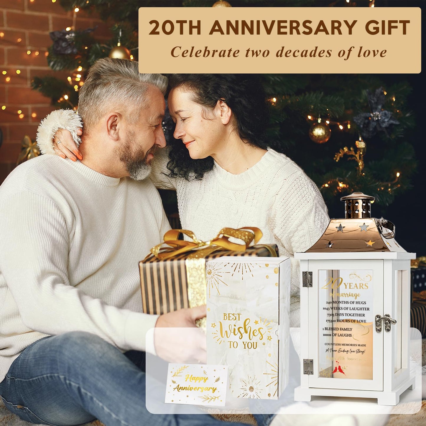 20th Wedding Anniversary Lantern, Happy 20 Years Anniversary Ideas Gift for Parents Couple Friends, Unique Marriage Keepsake Decorations for Wife Husband Him Her