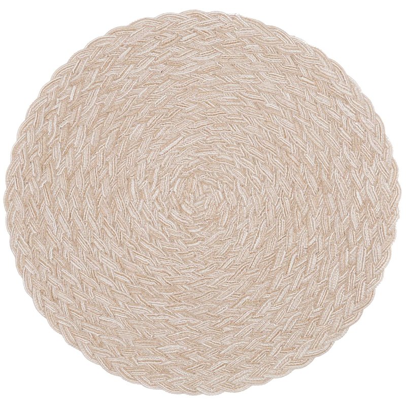 SHACOS Round Braided Placemats 15 inch Set of 4 Boho Woven Washable Kitchen Table Placemats for Home Wedding Party (T-Beige, 4)
