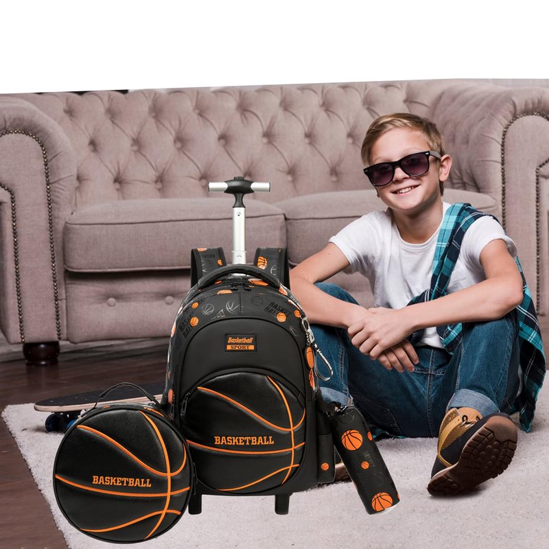 MYHSBYO Dinosaur Rolling Backpack Boys Kids Wheeled Backpack Carry On Luggage Bookbag with Roller Set for Elementary School