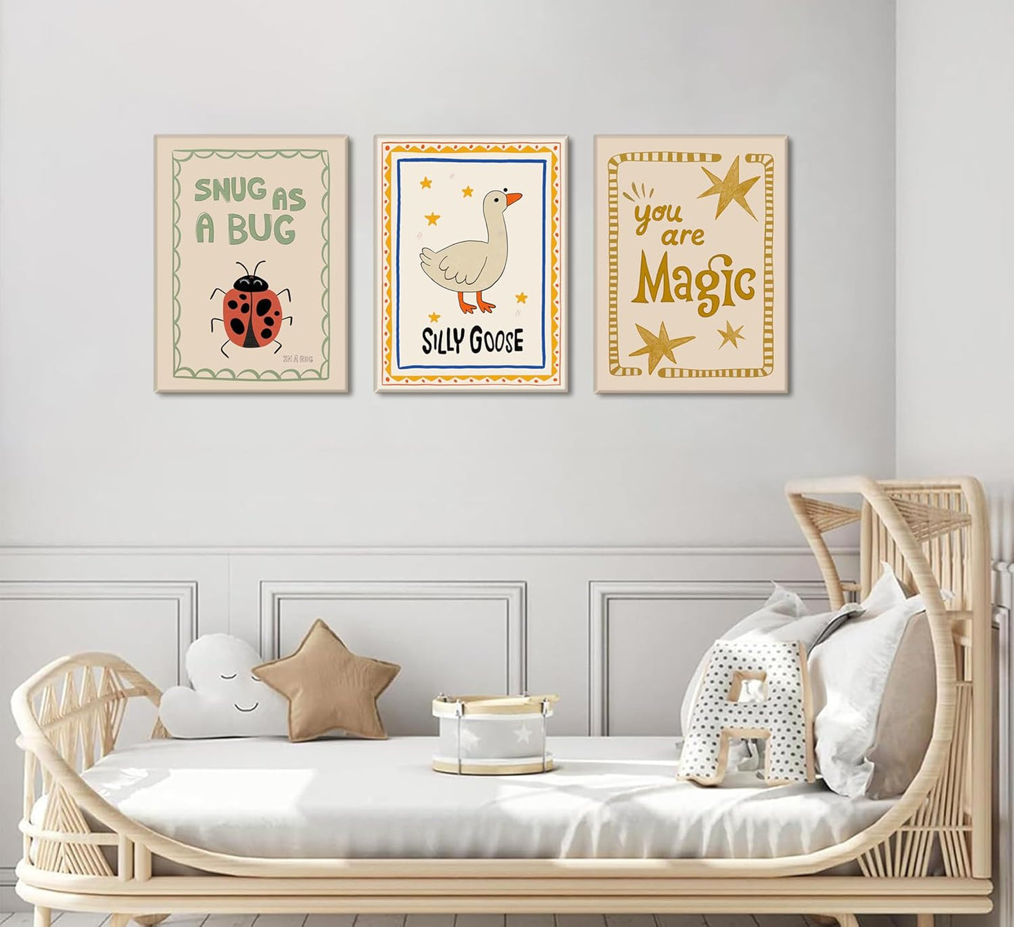 Silly Goose Nursery Canvas Wall Art - Cute Animal Insect Decor for Kids' Rooms | Framed Rustic Print
