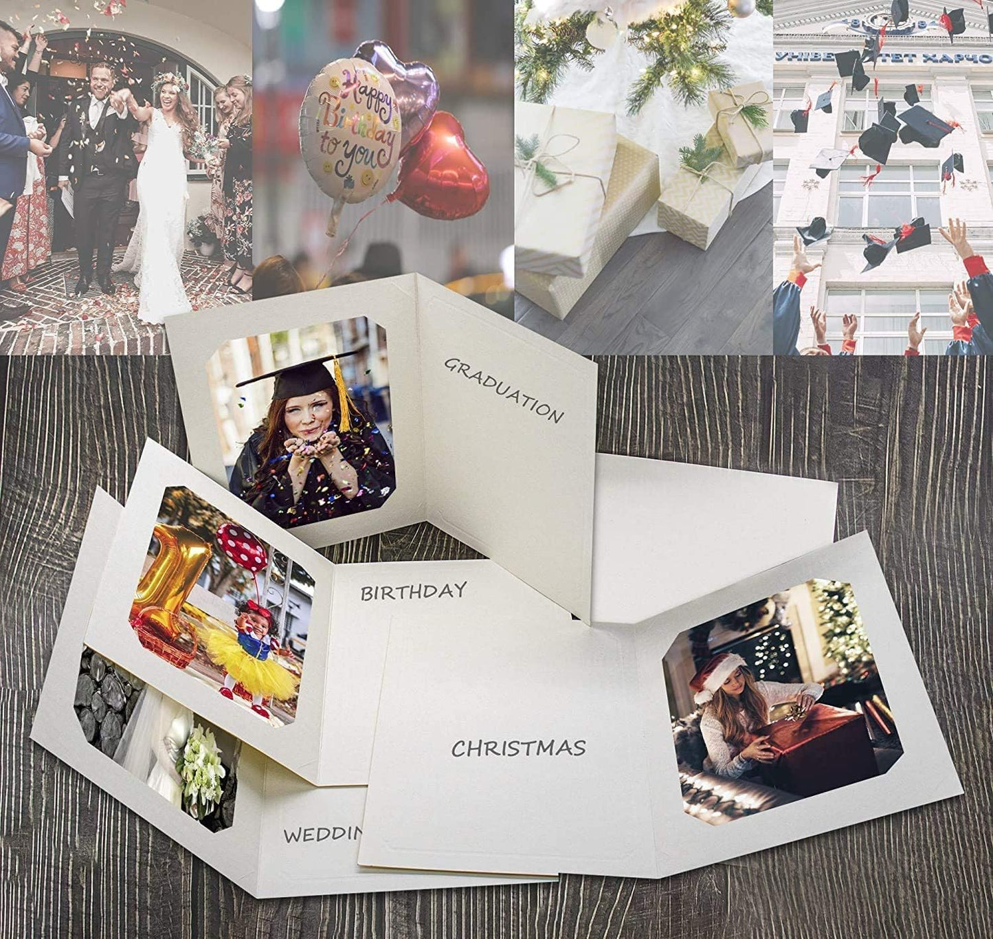 Golden State Art, Pack of 100, 6x8 or 8x10 Photo Folders, Cardboard Picture Frame, Paper Frame Cards, Greetings/Invitation Special Events: Graduation, Christmas, Wedding(Ivory)