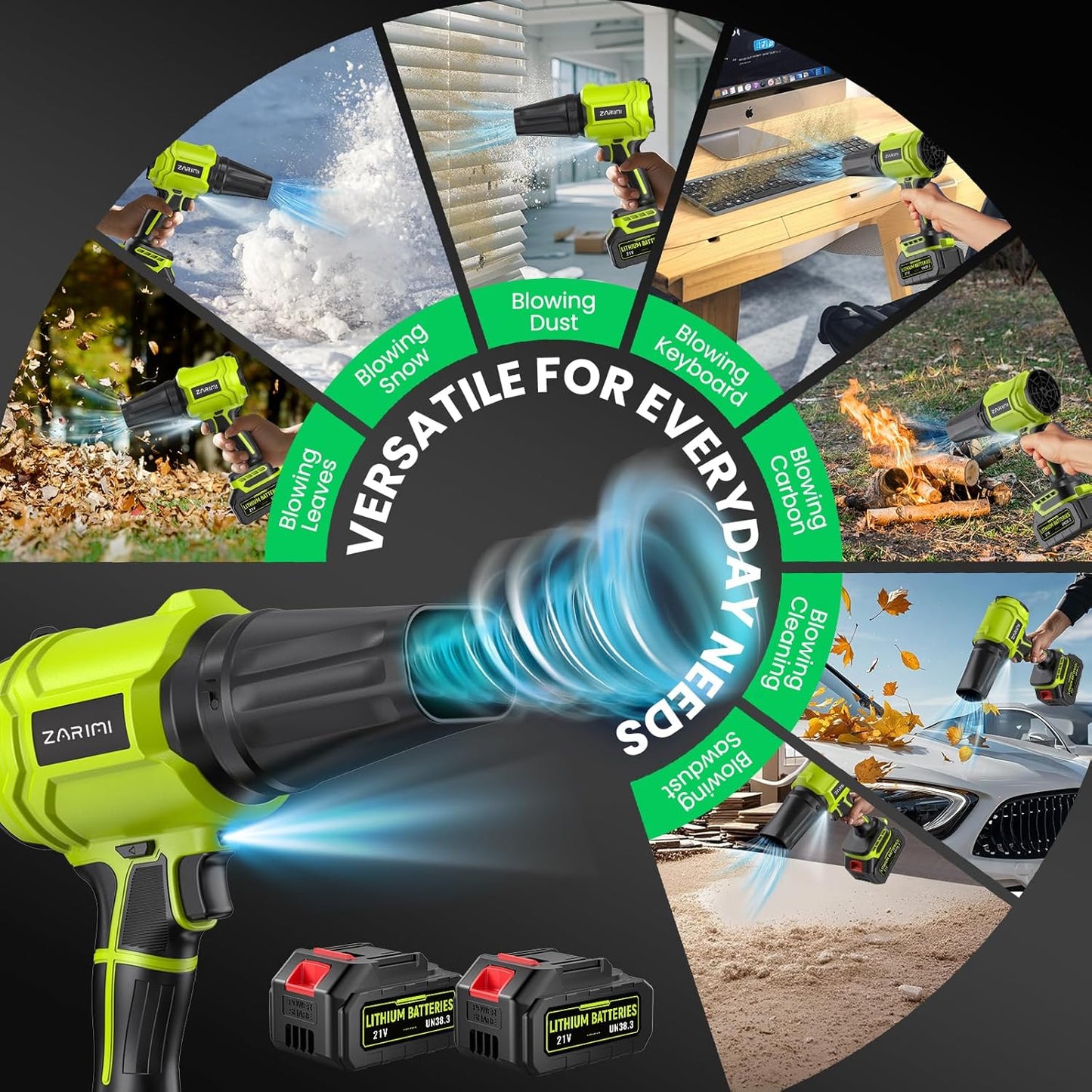 YUQUESEN Cordless Leaf Blower - 980,000 RPM Handheld Design with 2 x 4.0Ah Batteries & Charger | Lightweight for Patio Cleaning & Lawn Care - Light Green