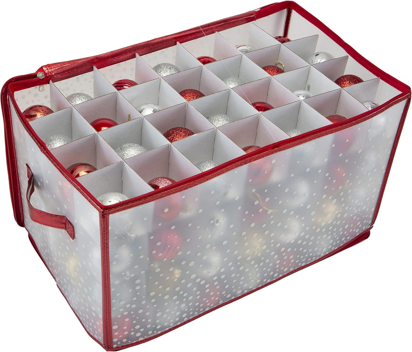 Ornament Storage Organizer for 112 Ornaments | Zipper Closure | Space-Saving Red Design