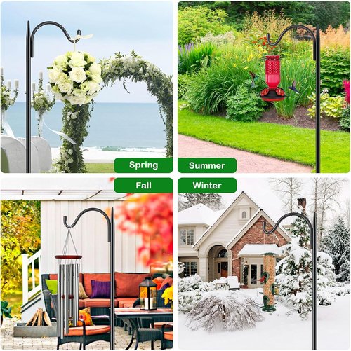 Feed Garden Adjustable Outdoor Shepherd Hook - Heavy-Duty Bird Feeder Pole, 60 Inch Tall, Black