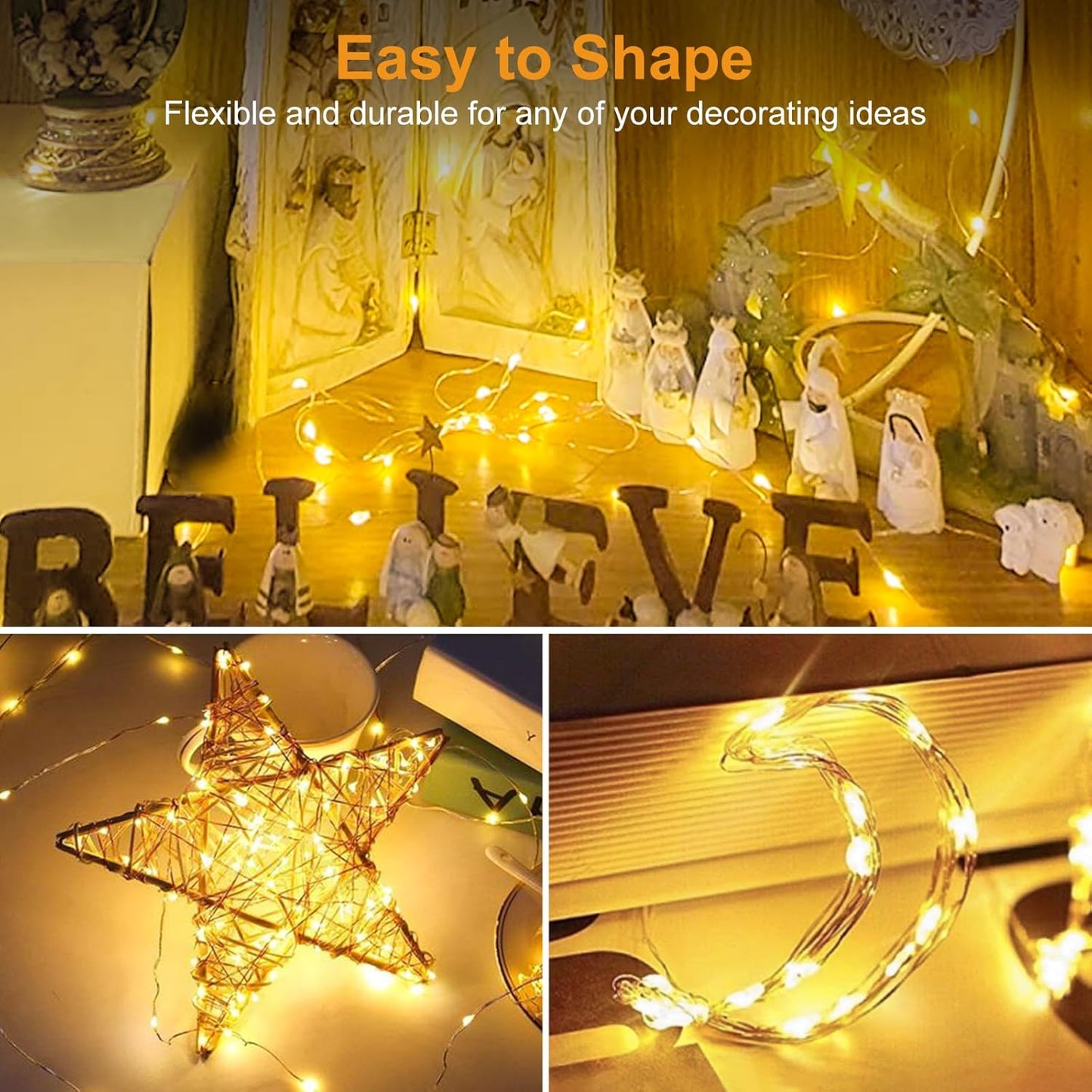 BTFarm 100 Pack Fairy Lights - Battery Operated 20 LED Twinkle Lights | Waterproof Mini Silver Wire, Warm White
