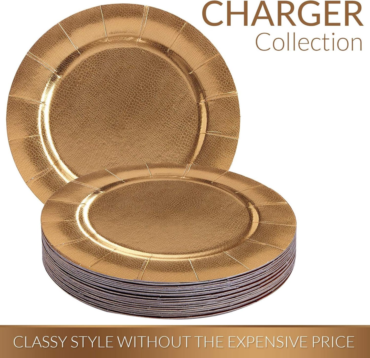 Elegant Silver Disposable Charger Plates Set - 10 Heavy Duty 13” Dinner Plates for Fine Dining & Celebrations