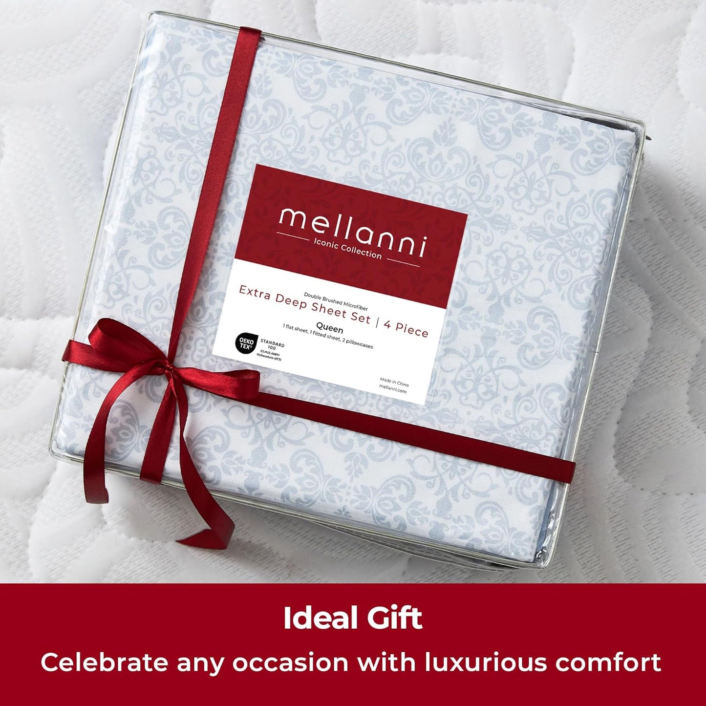 Mellanni Extra Deep Full Sheets - Hotel Luxury Ultra Soft Cooling Bedding - 4 PC Set in Laced Sky Blue
