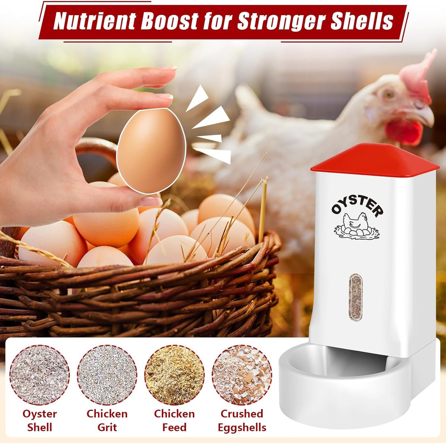 Skiennix Oyster Shell & Grit Feeder Combo - PVC Chicken Feeder with Viewing Window | Coop Accessory for Healthier Hens