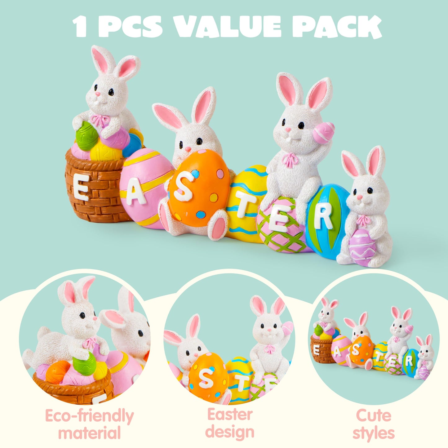 JOYIN Easter Bunny Table Decor Eggs with Easter Resin Centerpiece Decoration 4 Rabbits Bunny & Egg Tabletop Figuring for Spring Home and Office