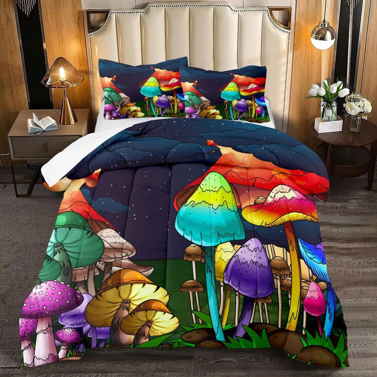 Cute Cartoon Dinosaur Bedding Set, Ultra Soft Full Size Comforter Set for Boys, Lovely Dinosaur Printed Comforter for Kids Teens, Dark Blue Microfiber Quilt for All Season 3Pcs with Pillowcases
