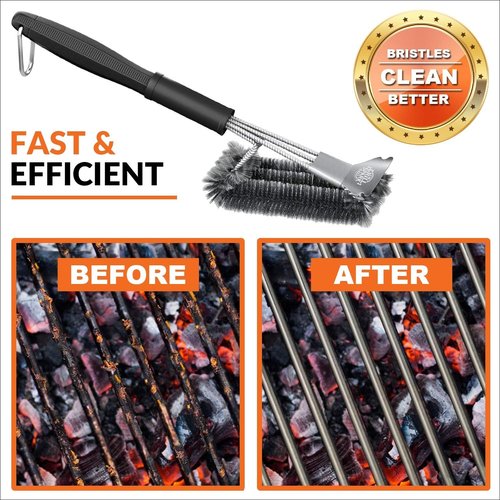 BBQ Grill Brush - 18" Stainless Steel Cleaning Tool | Perfect for Weber Gas, Charcoal & Cast Iron Grates