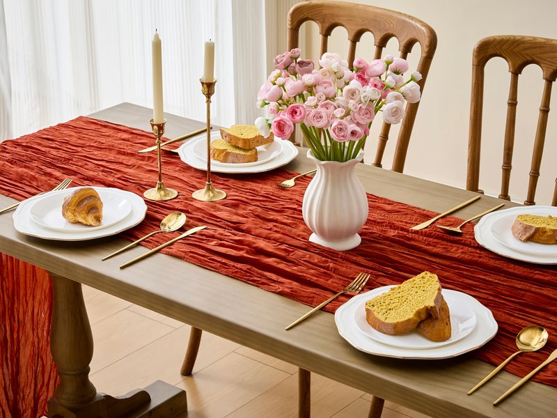YATOJUZI Terracotta Cheesecloth Table Runner Seasonal Fall Gauze Boho Farmhouse Rustic Cream 120 inch 10FT Cheese Cloth Runner for Wedding Party Bridal Shower Birthday Home Decorations