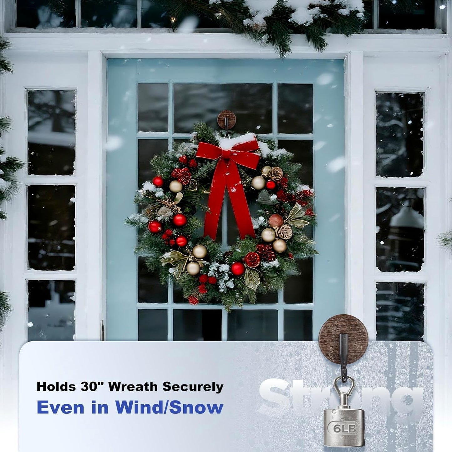 OUTXE Wreath Hanger for Front Door, Upgraded Suction Cup Reef Hook for Glass Window/Over Door, Christmas/Thanksgiving/Halloween/July 4th/Easter/Valentine/Spring/Summer/Fall (Walnut, 2-Pack)