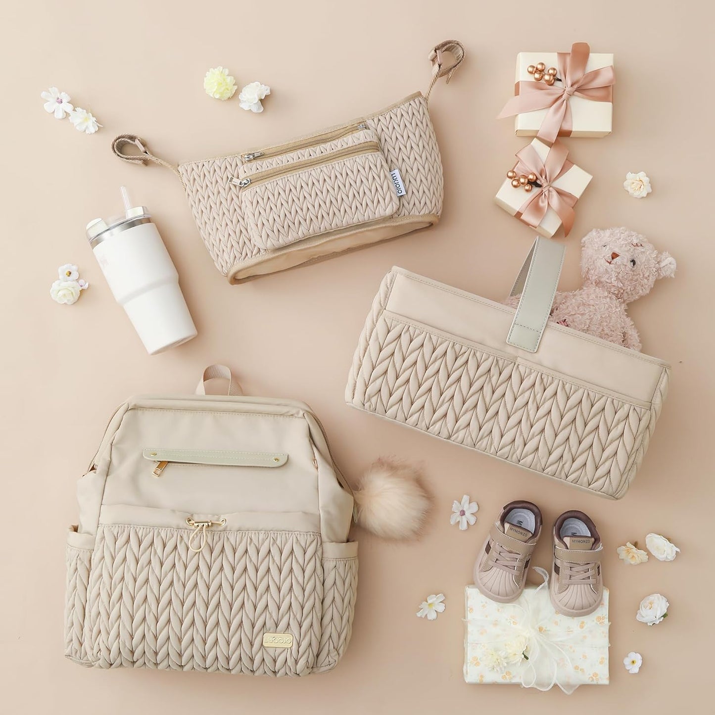 Luxurious Baby Diaper Caddy - Stylish Nursery Storage Basket for Newborn Essentials | Beige Organizer Tote Bag