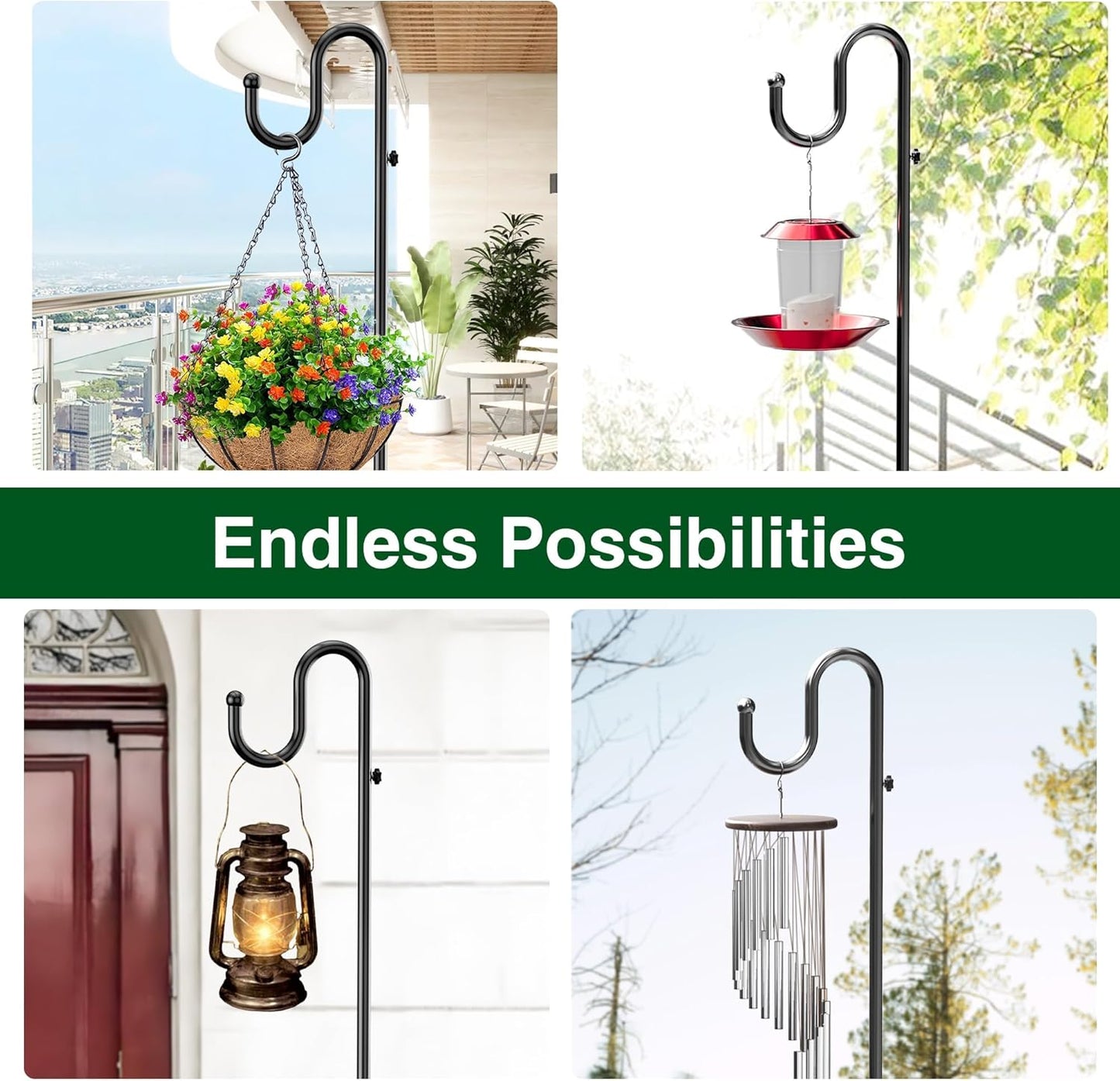 Shepherd's Hook Stand - Adjustable Heavy-Duty Pole for Hanging Bird Feeders & Plants | Holds Up to 20 LBS