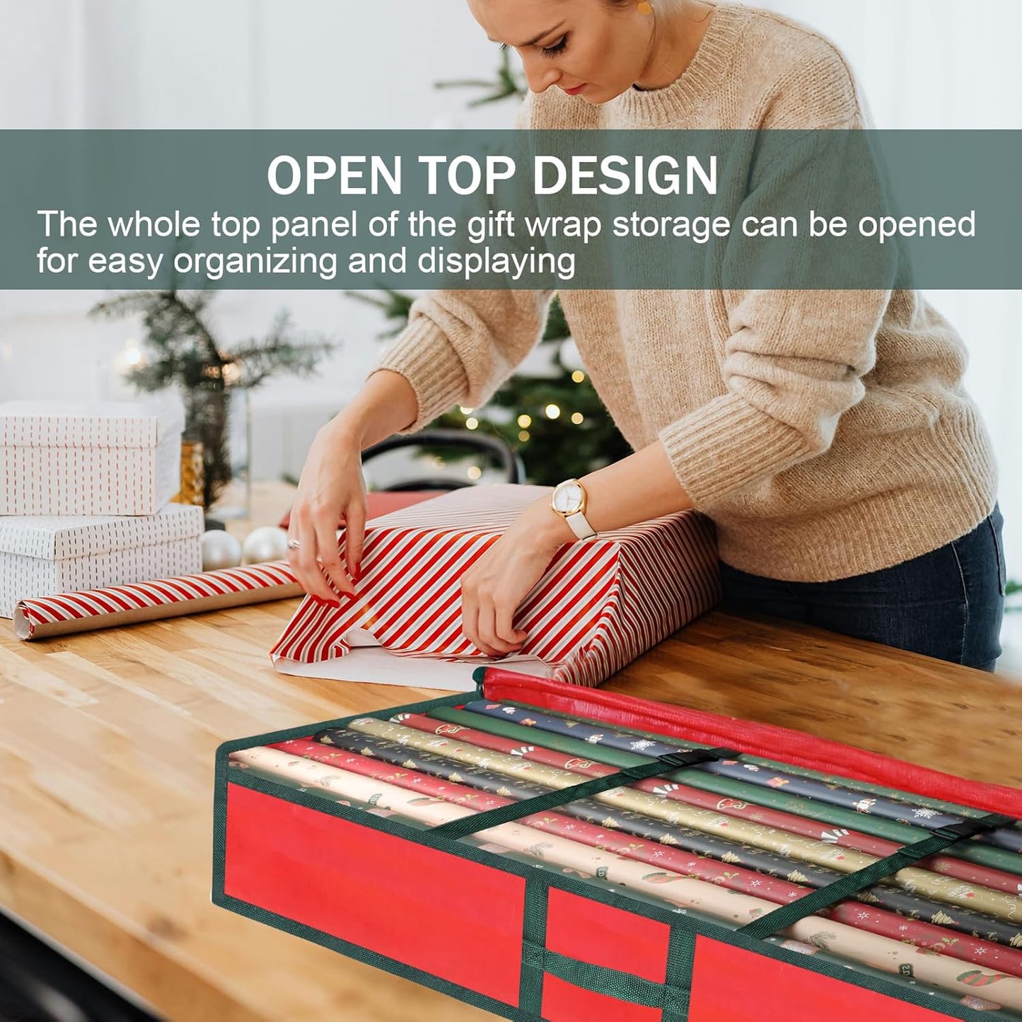 Regine Switzerland Christmas Gift Wrapping Paper Organizer - Durable Plastic Storage Bags for Holiday Supplies | Under Bed Storage (Red)