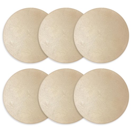 Homewear Placemats Set of 6 – Round 15” Faux Leather Table Mats for Dining, Heat Resistant & Non-Slip Washable Table, Indoor, Outdoor, Dining Table Set for 6, Modern Kitchen & Holiday Use, Champagne