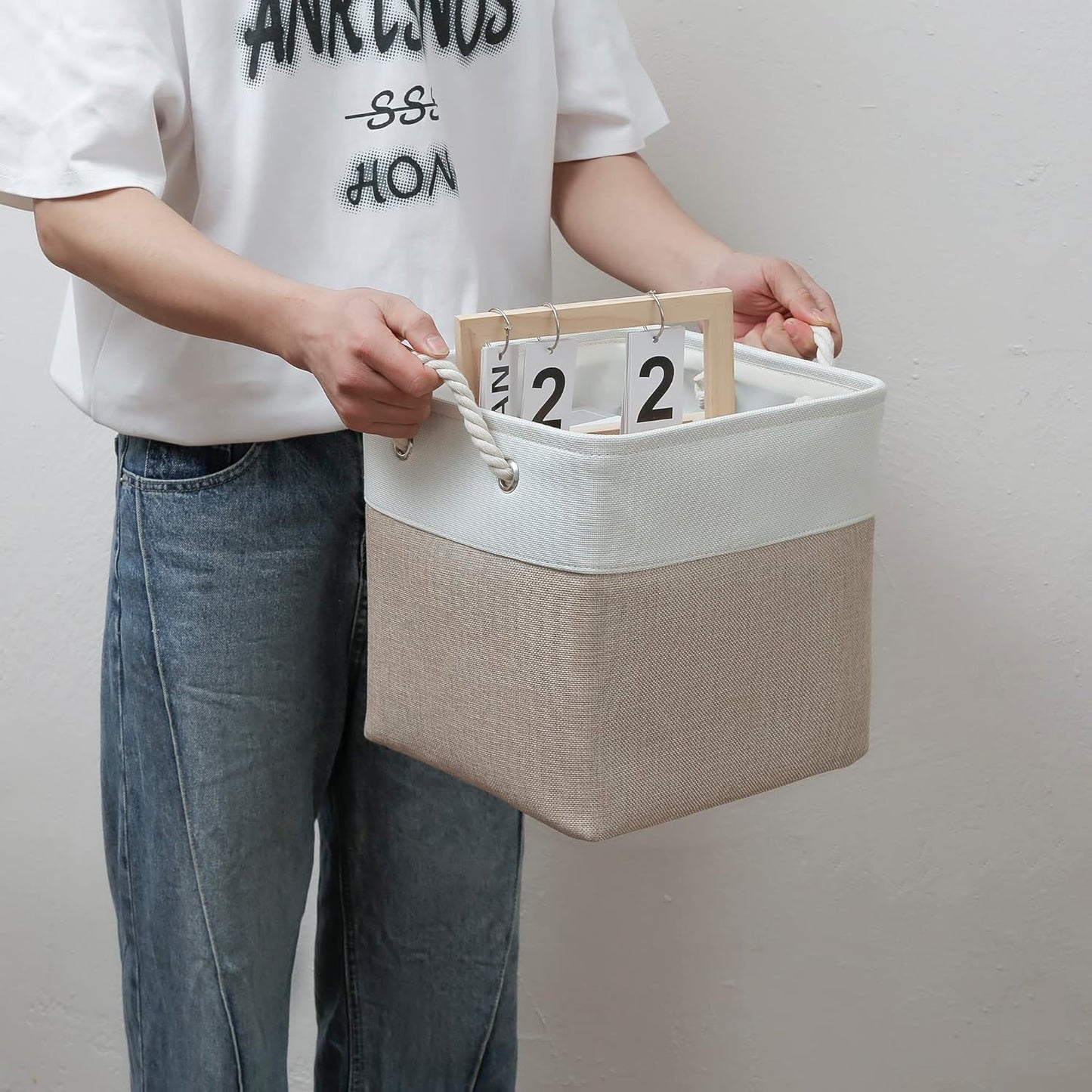 MidmmVick Cube Storage Bins - 11x11 Inch Collapsible Fabric Bins, 6-Pack for Home & Office (White & Beige)