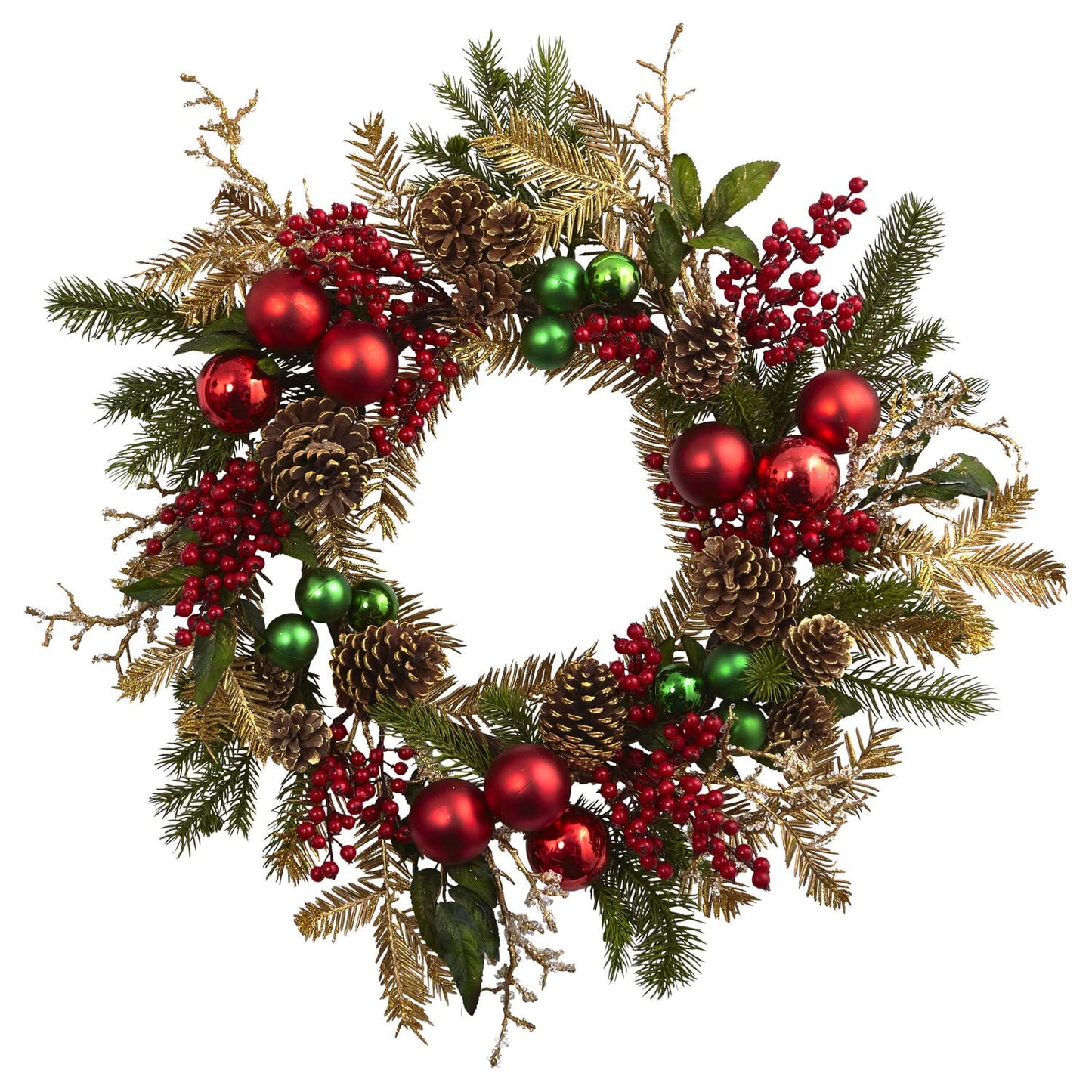 Nearly Natural 24in. Ornament, Pine & Pinecone Wreath