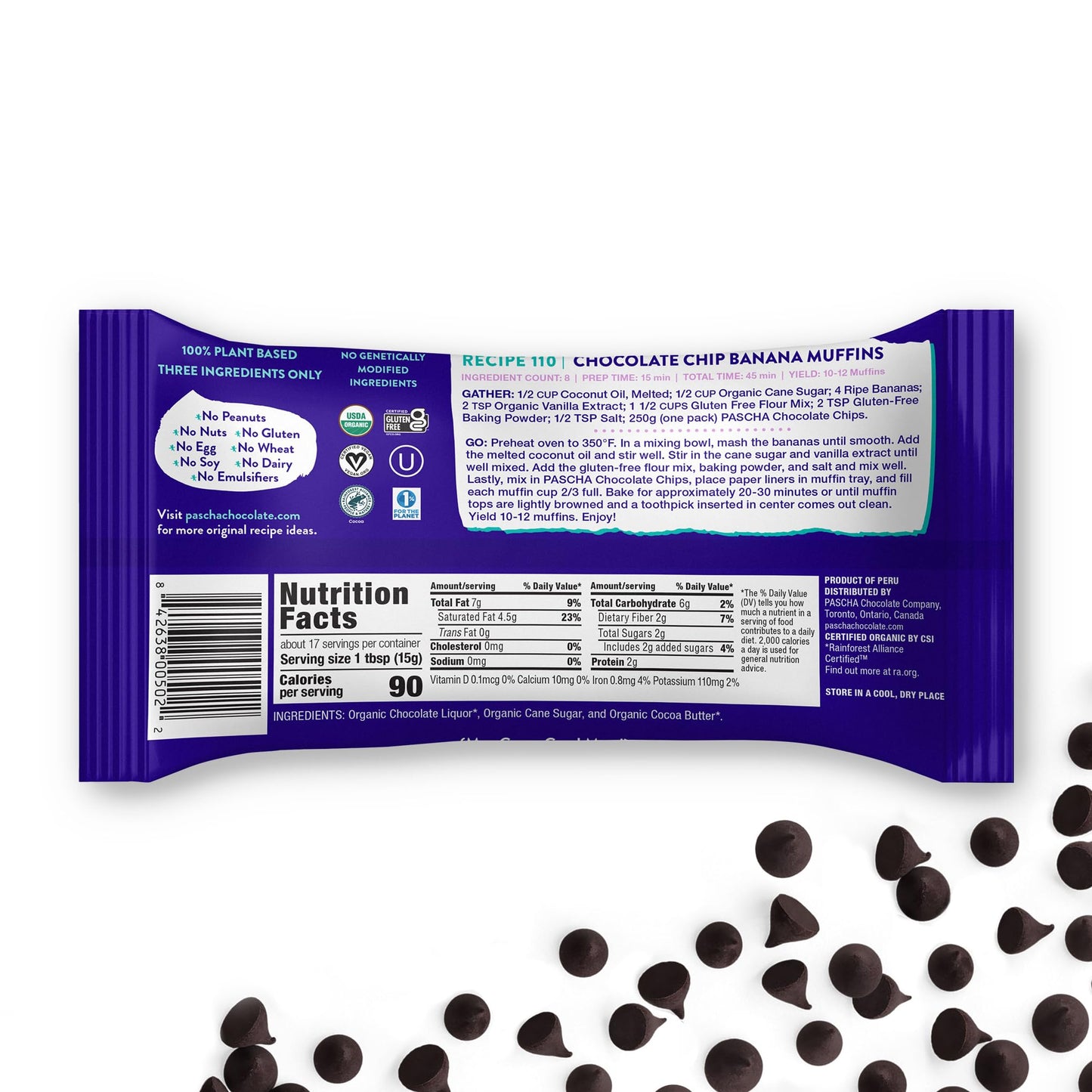 Pascha Chocolate Baking Chip, 85% Caca, 8.8 oz