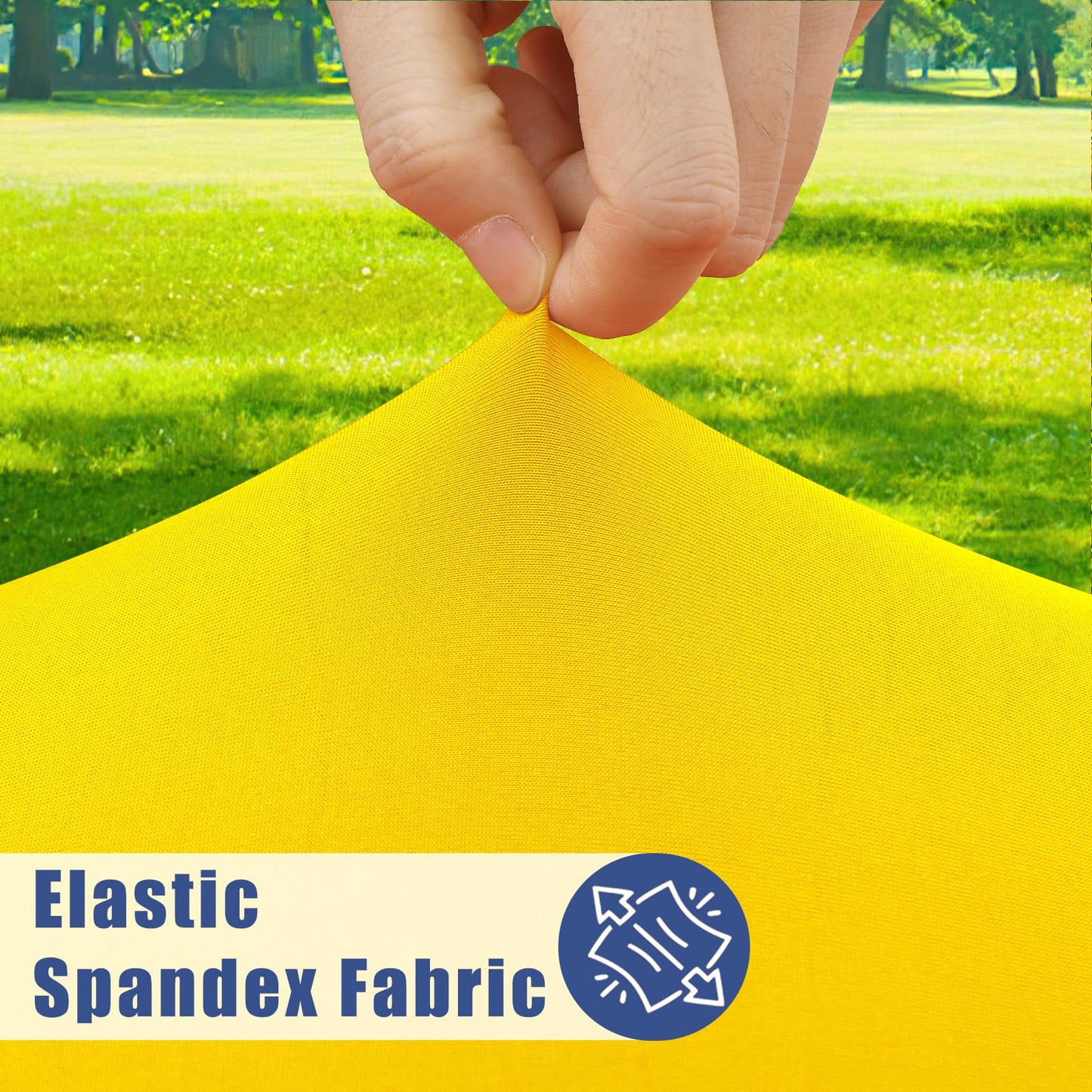 Moosfor Round Spandex Tablecloth, Elastic Fitted Waterproof Tablecloths for 25"-30" Tables, Stretch Washable Picnic Table Cover for Camping, Dining, Indoor and Outdoor, Yellow