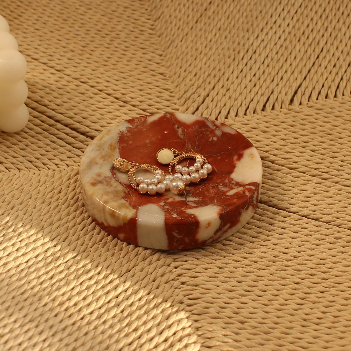 Natural Calacatta Red Marble Soap Dish, Round Small Jewelry Dish, Sponge Holder for Bathroom, Kitchen