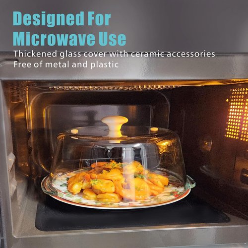 FANQIEW Glass Microwave Splatter Cover for Food Tall Microwave Cover with White Ceramic Knob 100% Food Safe 10 In Plate Splatter Guard Lid with Vent Hole BPA Free Dishwasher Safe