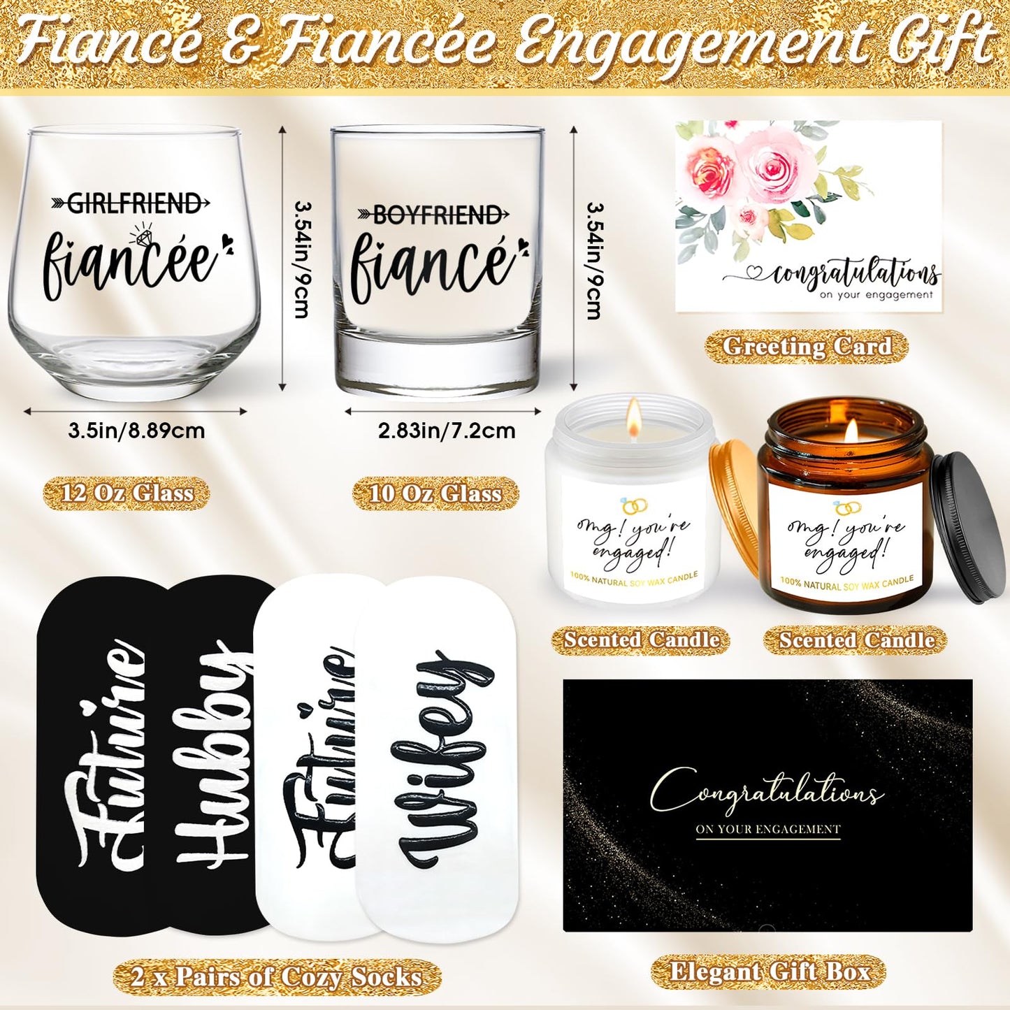 Engagement Gifts for Couples, Engagement Gifts for Newly Engaged Couples, Boyfriend & Girlfriend Wine and Whiskey Glass Set, Fiance Fiancee Gifts for Mr and Mrs, His and Hers, Newlywed Wedding Gifts