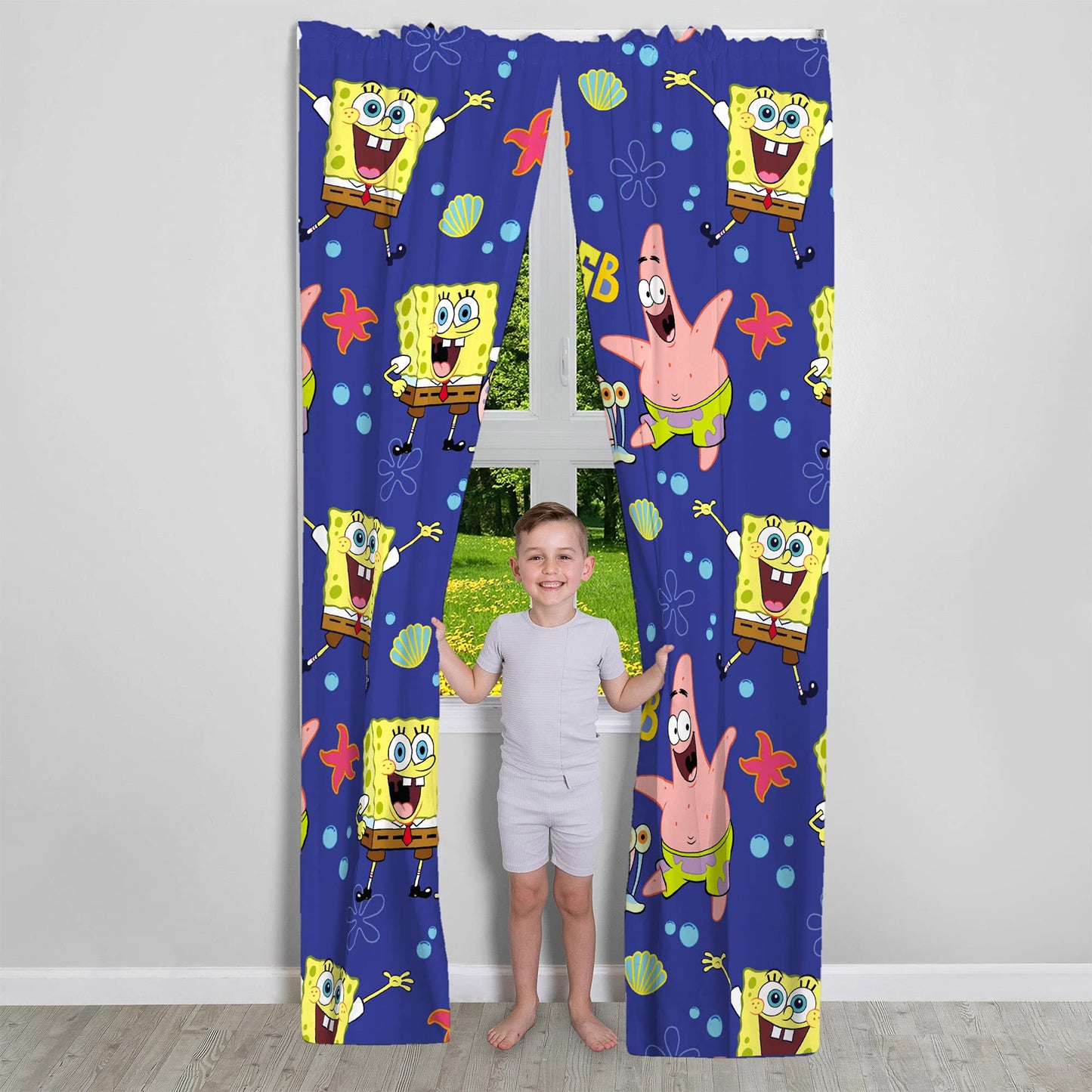 Franco Kids Room Window Curtains Drapes Set, 82 in x 84 in, Spongebob Squarepants
