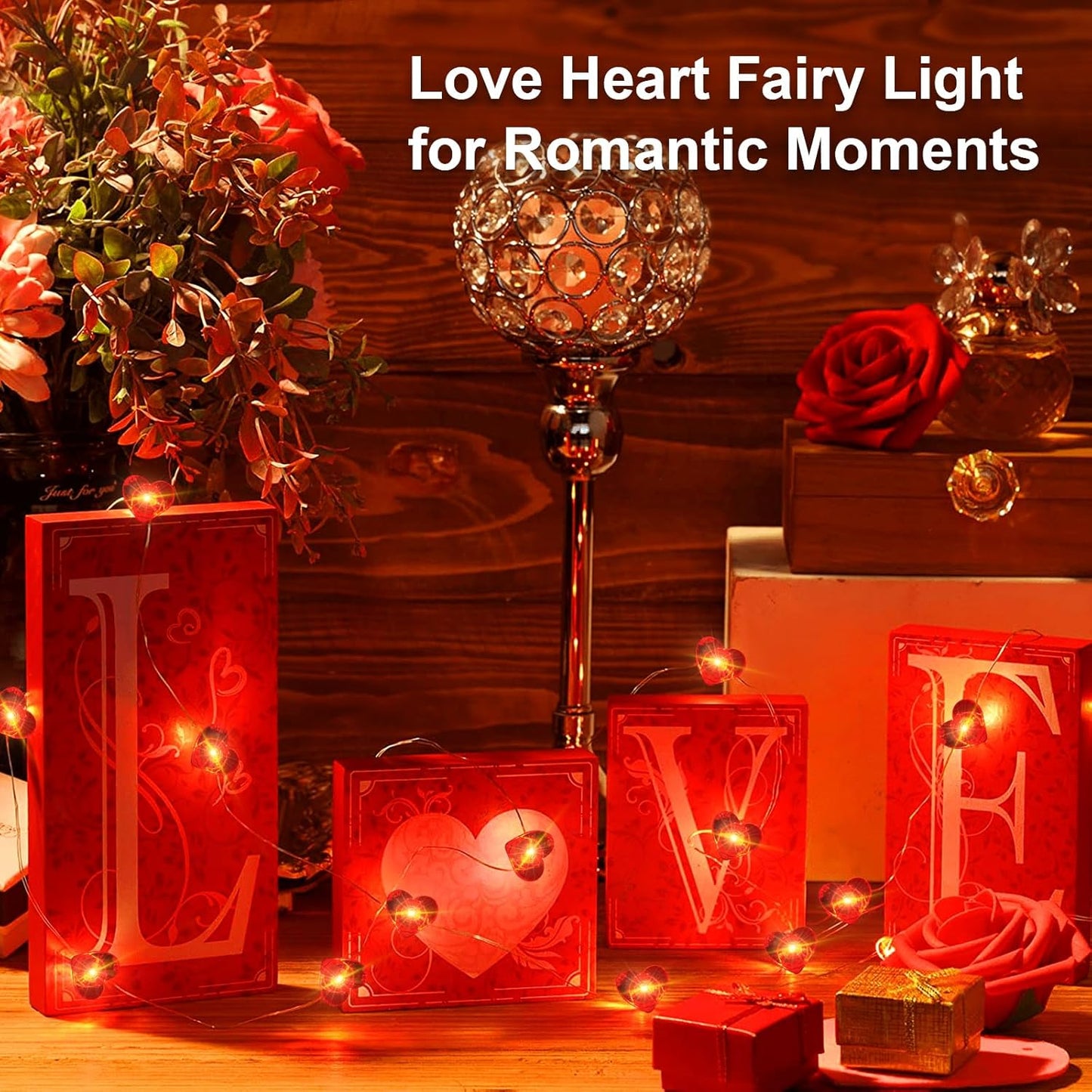 Skiennix Red Heart Fairy Lights - 7Ft 20 LED Twinkle String Lights | Battery Operated & Waterproof for Valentine's Day, Weddings & Parties - 2 Pack