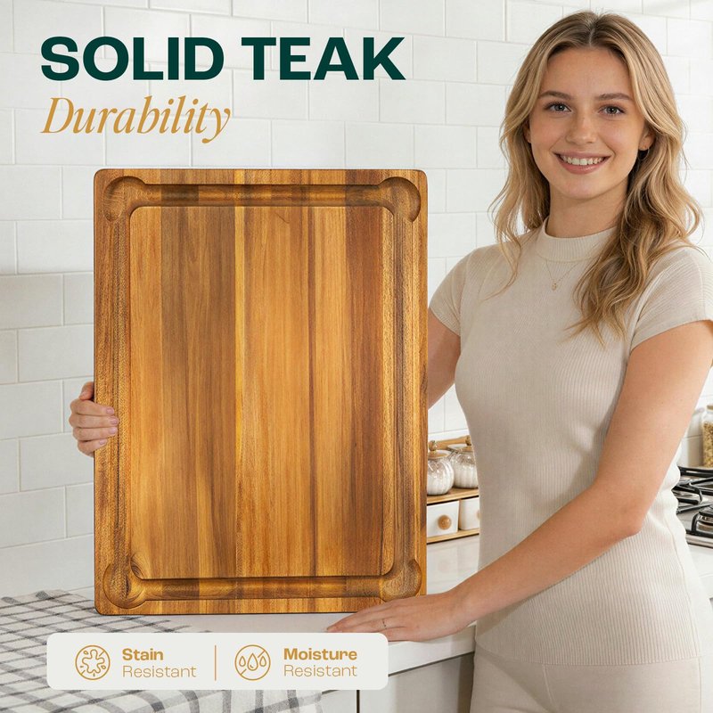 Yes4All Extra Large Acacia Wood Cutting Board for Kitchen, 24''L x 15''W x 1.5'' Thick, Durable Edge Grain Design with Juice Grooves, Pre-Oiled, Easy Grip Handle, Ideal for Chopping and Serving