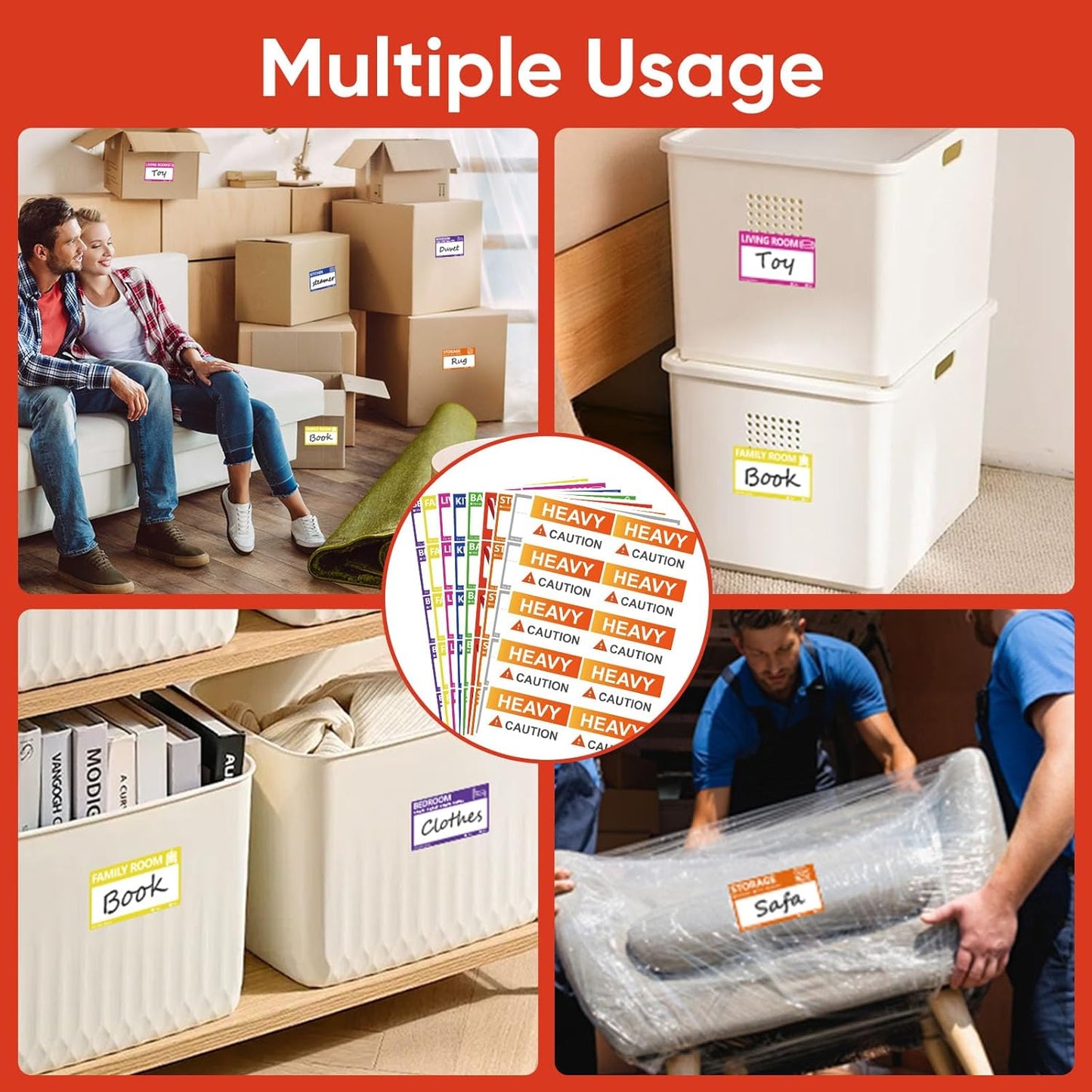 Skiennix Large Moving Labels - 400 PCS Color-Coded Stickers for Packing Boxes | Writable Notes Areas