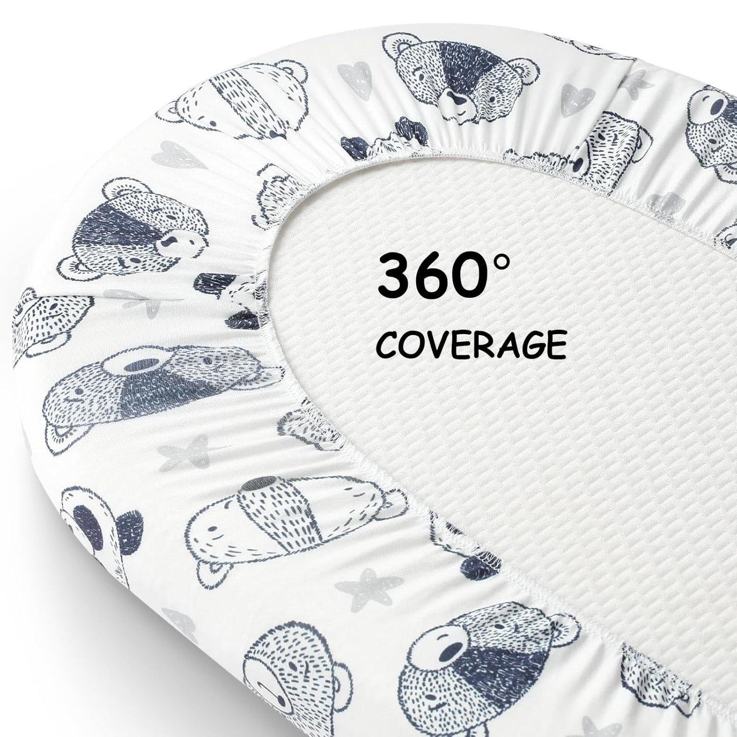 Yoofoss Bassinet Sheets - 3-Pack Fitted Set for Halo Bassinest & Baby Delight | Soft, Breathable Stripes & Panda