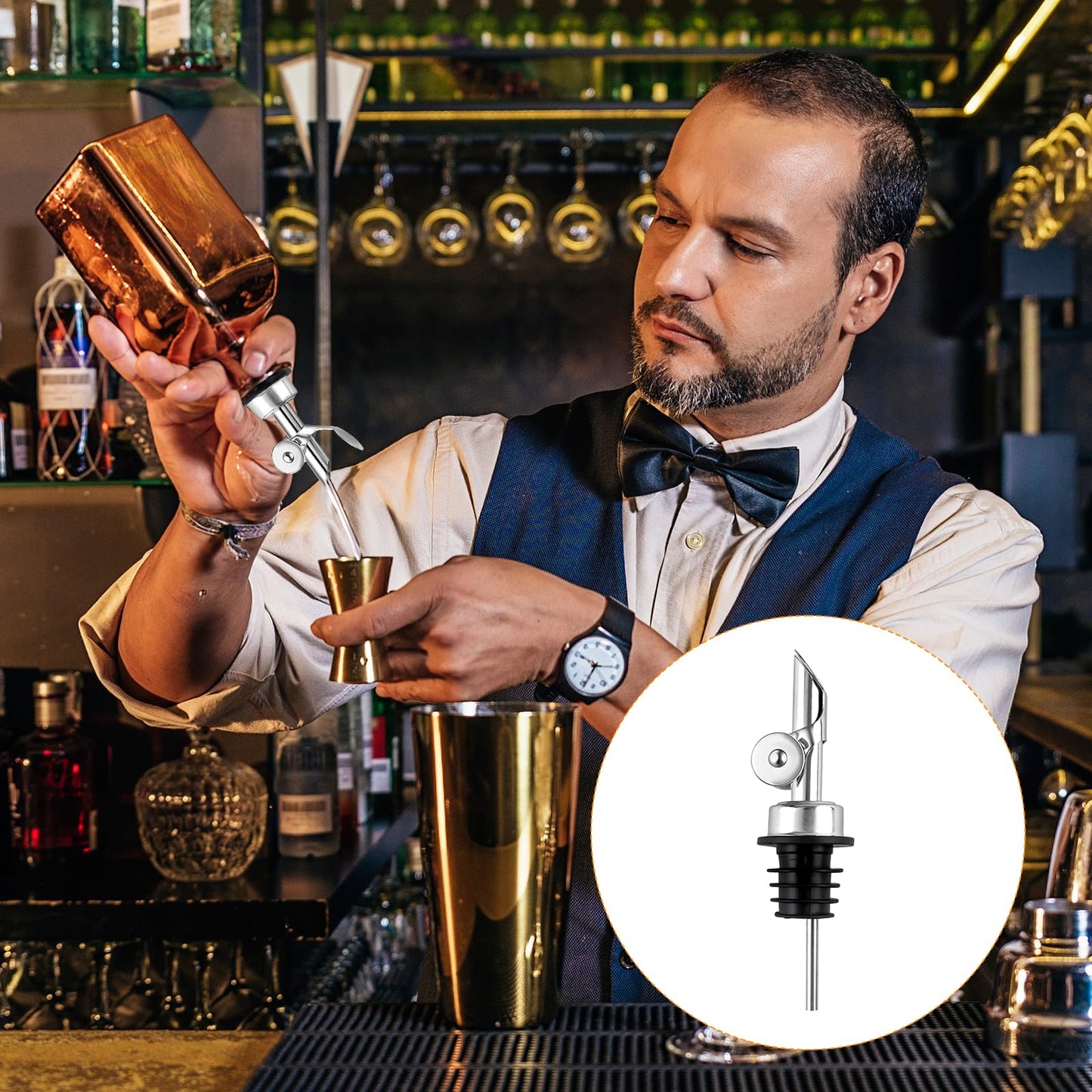 KoMvzyl 12 Pcs Weighted Stainless Steel Liquor Bottle Pourers Auto Flip Olive Oil Dispenser Spout Balsamic Alcohol Pourer Spouts