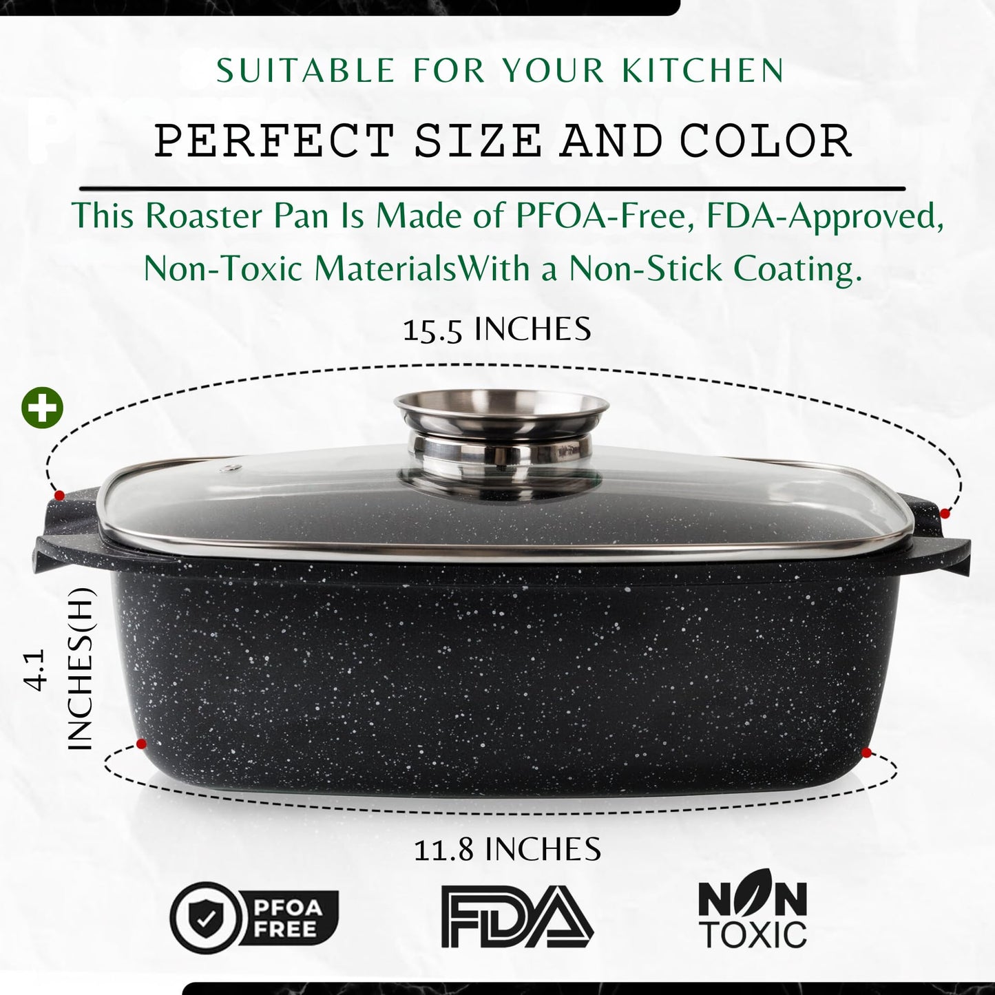 Moss & Stone 12 Inch Large Skillet With Lid, 5 Quart Saute Pan With Lid, Dishwasher & Oven Safe Skillet, Double Handled Nonstick Deep Frying Pan With Non Toxic Stone Coating, PFOA Free Everyday Pan