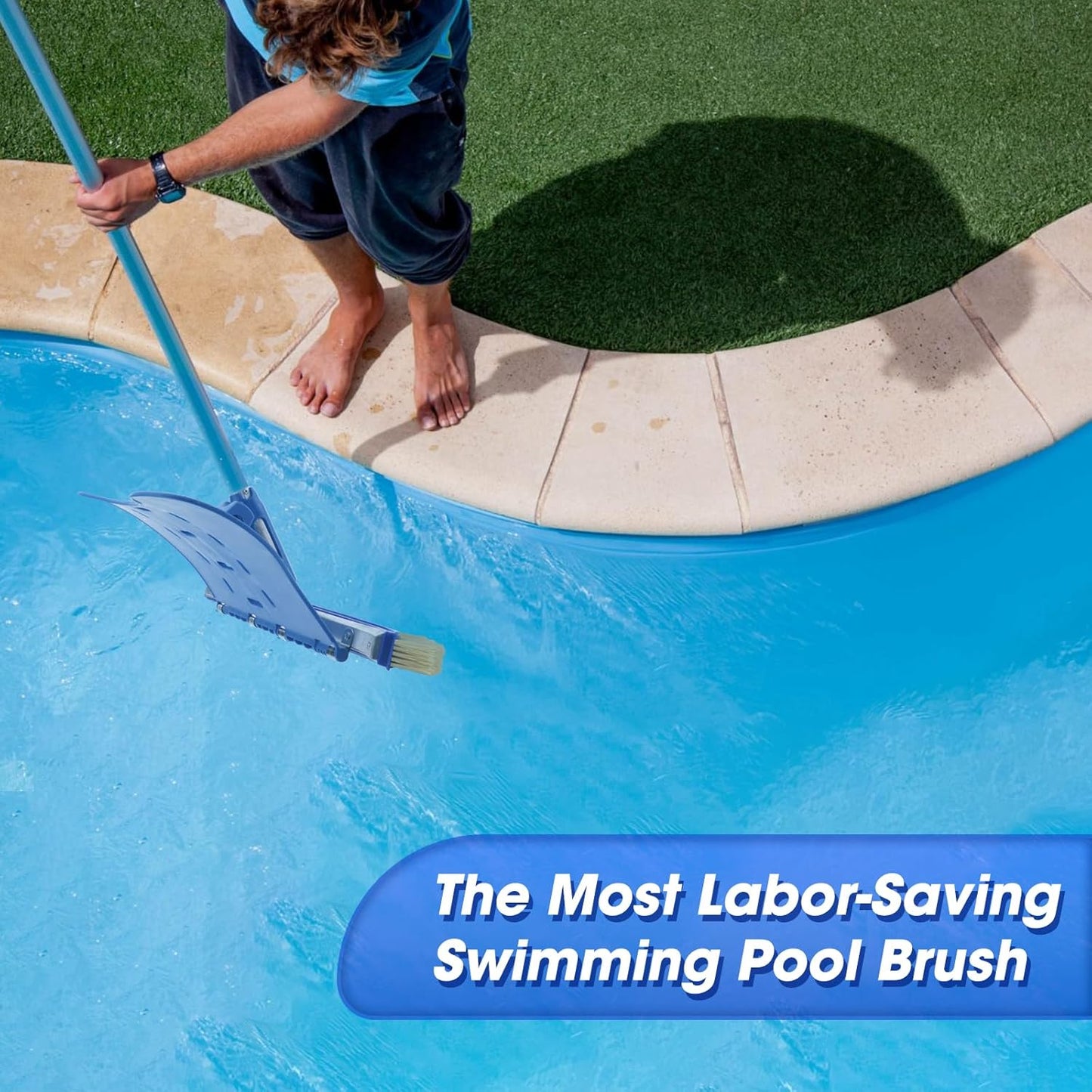 Skiennix Pool Brush - 18" Tough Plastic Bristles for Effective Pool Wall Cleaning | EZ Clips Compatible