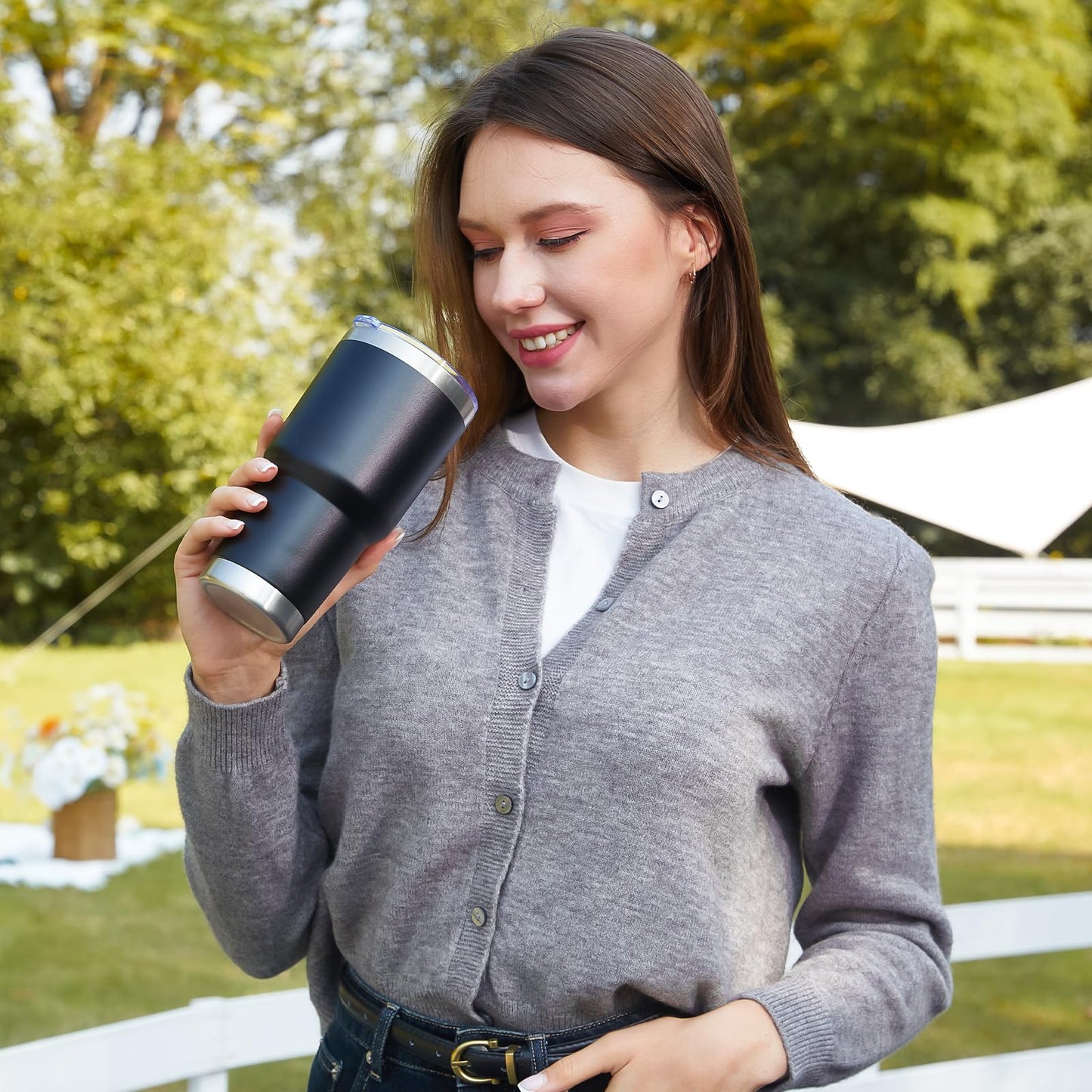 MEWAY 30oz Insulated Tumbler With Lids and Straws,Stainless Steel Double Vacuum Coffee Tumbler Cup, Brush, Durable Powder Coated Coffee Cup for Cold & Hot Drinks(Black,8 PACK)