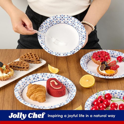 JOLLY CHEF 20 oz Heavy Duty Paper Bowls - 160 Count Soak Proof Disposable Dinnerware