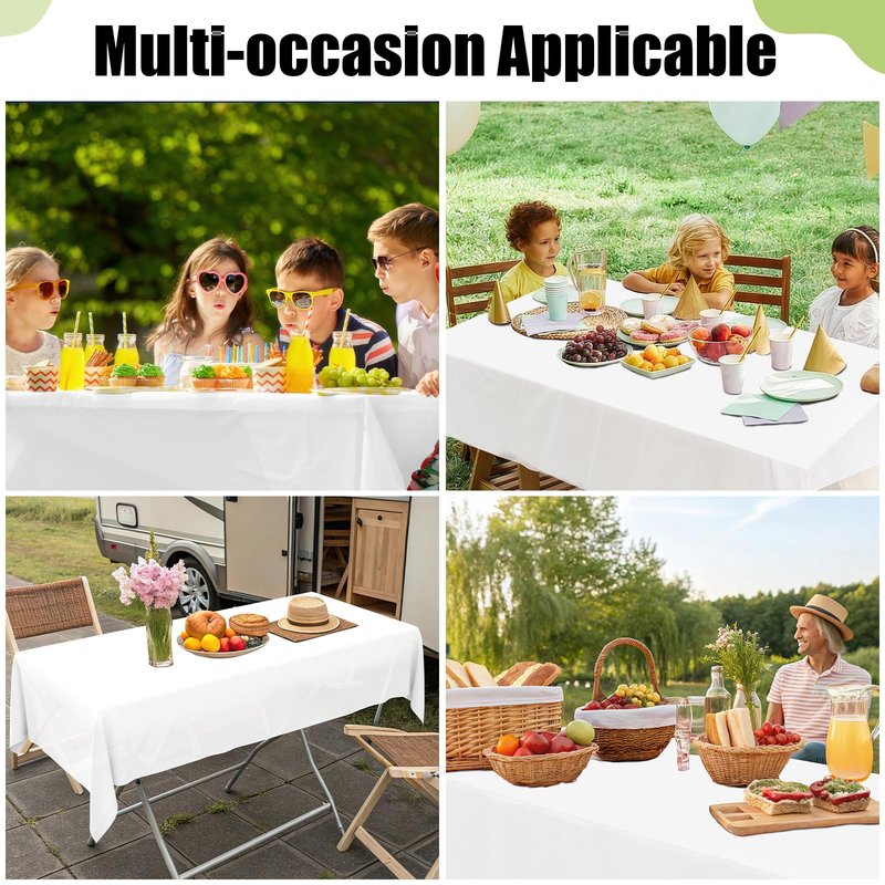 Smiry Disposable Table Cloth - 12 Pack, 54 x 108 Inch Waterproof Rectangle Tablecloths for Parties, Decorative Plastic Table Cover, Leakproof & Sturdy, White